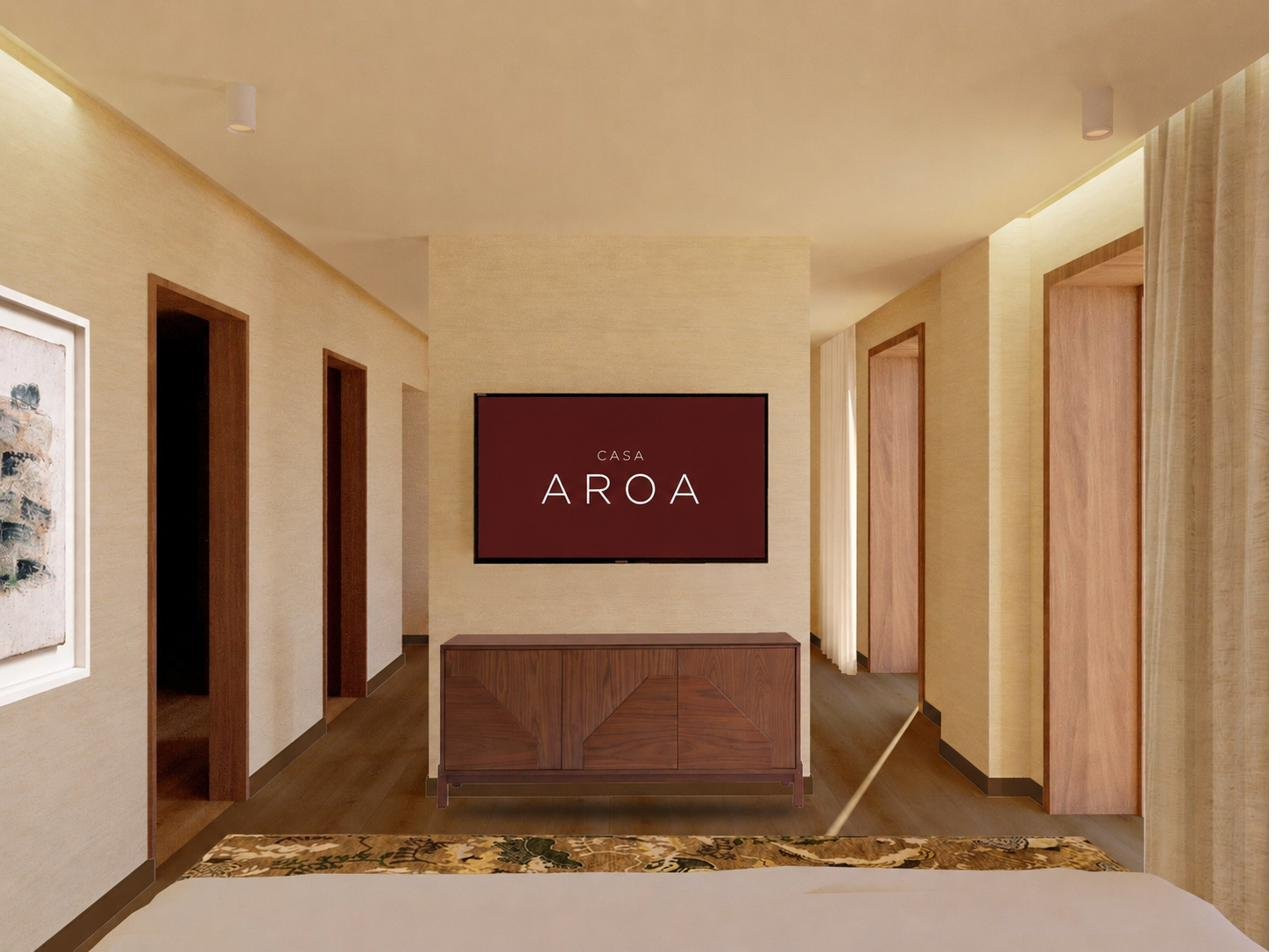 Zona de escritorio y TV en la Suite